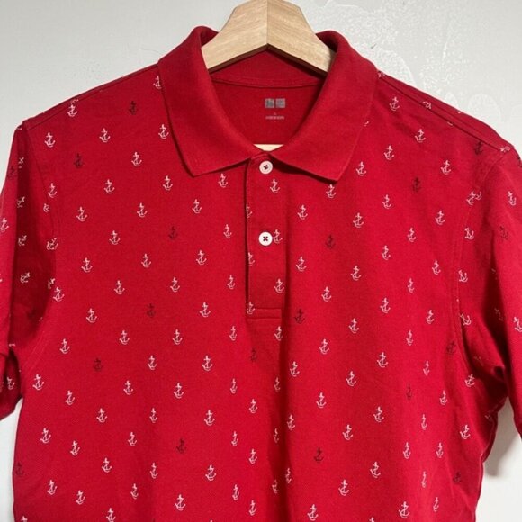 Uniqlo Red Anchor Print Polo Shirt Men’s Size L - Picture 2 of 8